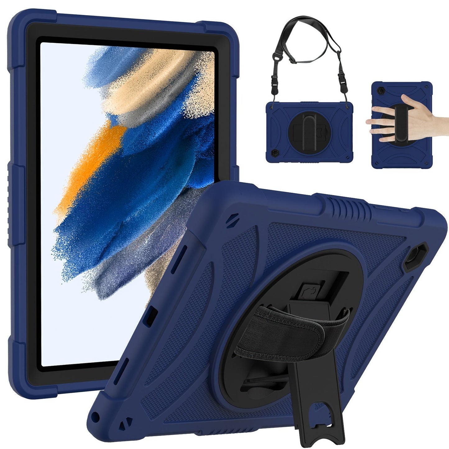 Protective case for samsung galaxy Tab A8 10.5 inch 2021, X200/X205/X207 Case with kickstand, Heavy Duty Shockproof Hard Hybrid Protective, 360° Rotating design with shoulder strap