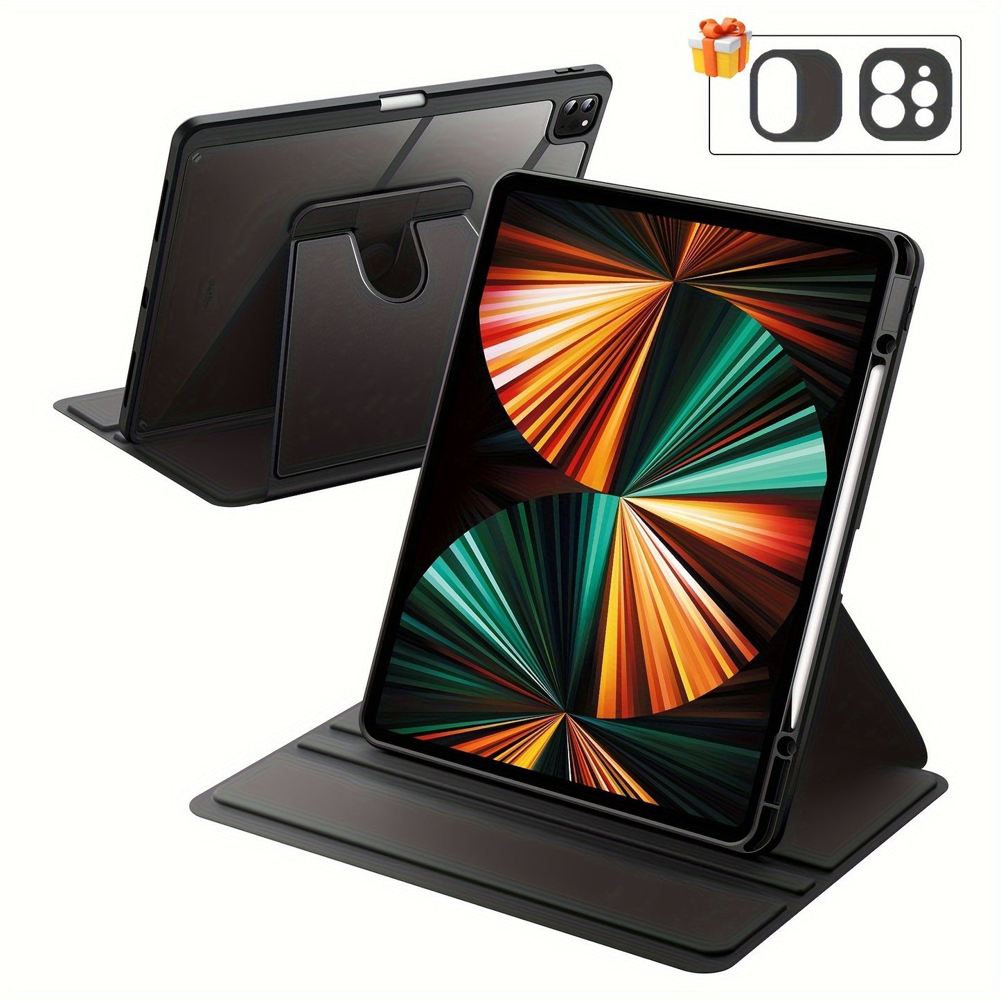 Rotating Case For iPad Pro 12.9-Inch (2022/2021/2020/2018) With Pencil Holder, 360 Degree Rotation Protective Stand Cover Clear Back, Auto Wake/Sleep
