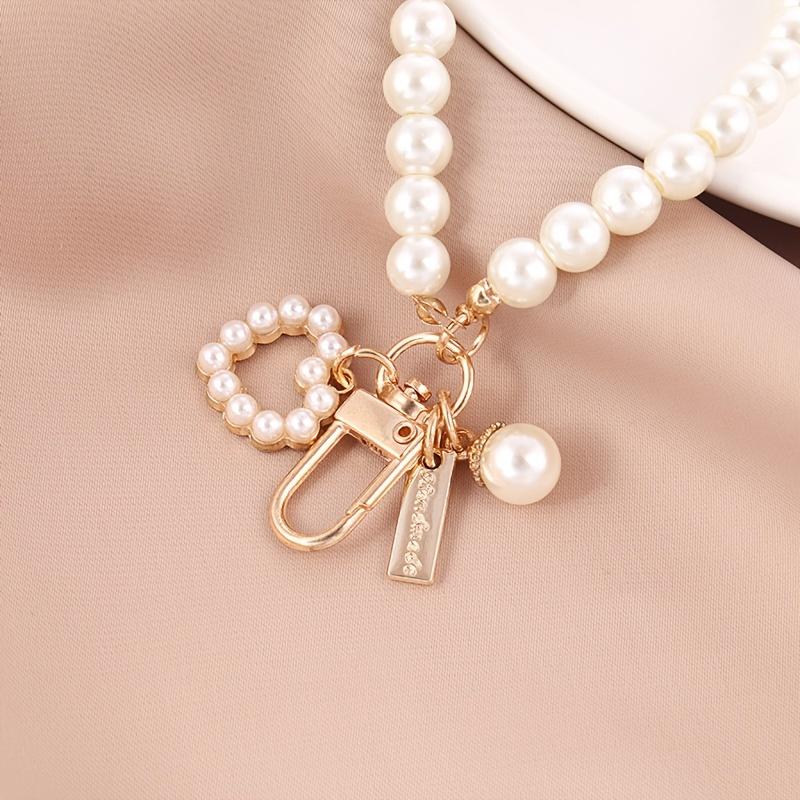 Faux Pearl Beaded Wristlet Phone Lanyard Strap Cord Cute Shell Heart Bracelet Key Chain Purse Bag Charm Earbud Case Cover Accessories Women Girls Gift