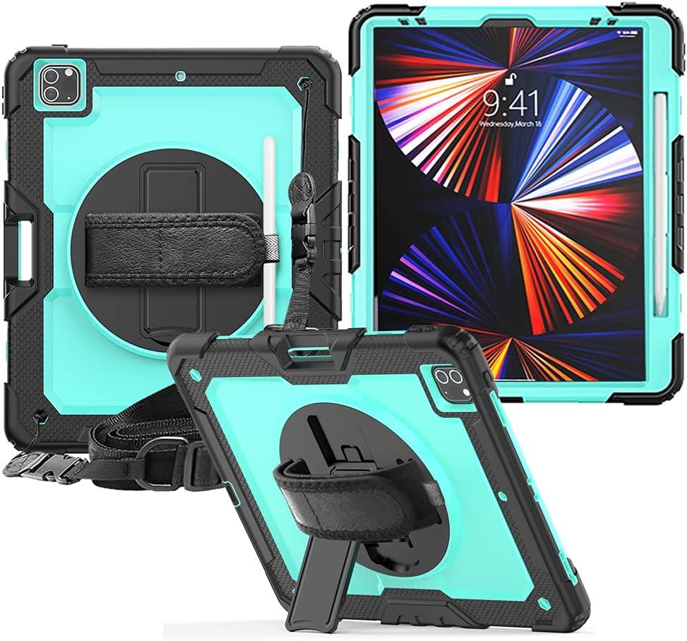 FANSONG Case for iPro 12.9 inch 2022 2021 2020 2018, Cover for iPad Pro 6th 5th 4th 3rd Gen Shockproof with Screen Protector Pencil Holder 360° Stand Handle Shoulder Strap Heavy for iPad Pro 12.9 inch