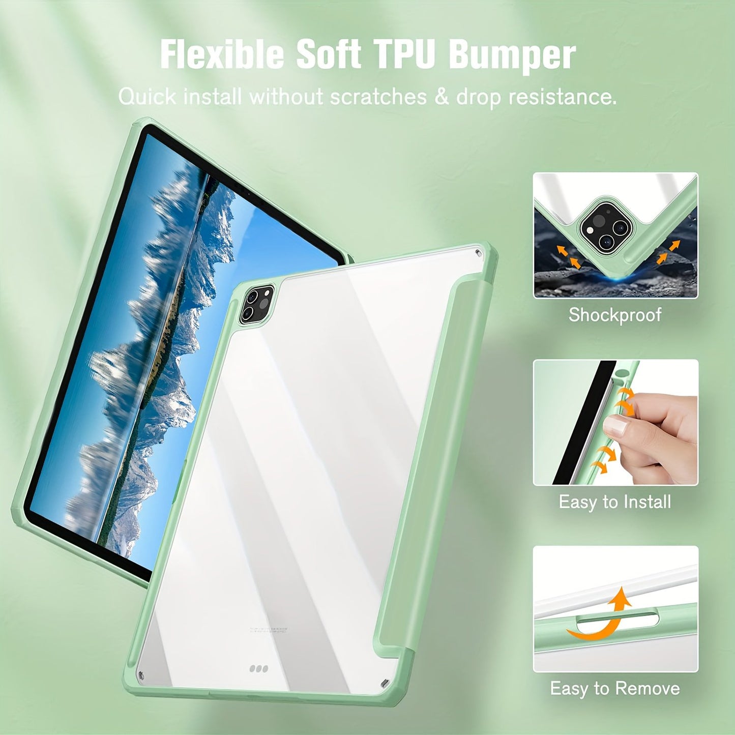Premium Case For IPad Air 1/Air 2/Air 3/Air 4/Air 5, For IPad 5th/6th/7th/8th/9th/10th Generation, For IPad Pro 12.9 Inch 2020/2021/2022, For IPad Pro 11 Inch 2018/2020/2021/2022 With Pen Holder,  Shockproof Cover W/Clear Transparen