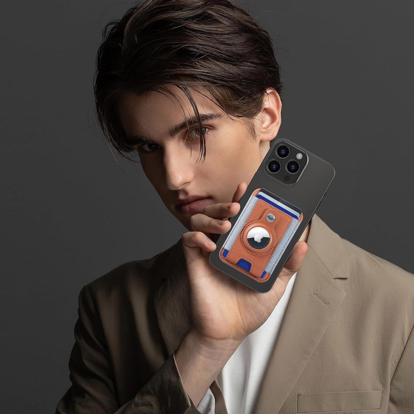 Phone Magsafe Wallet With Airtag Anti Loss Card Solt,Magnetic PU Leather Card Holder Stick on Phone or Phone Case for your iPhone 15/14/13/12/Pro/Plus/Pro Max Series