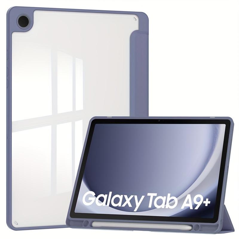 Acrylic Triple Fold Transparent Protective Cover with Pen Slot for Samsung A9 Plus