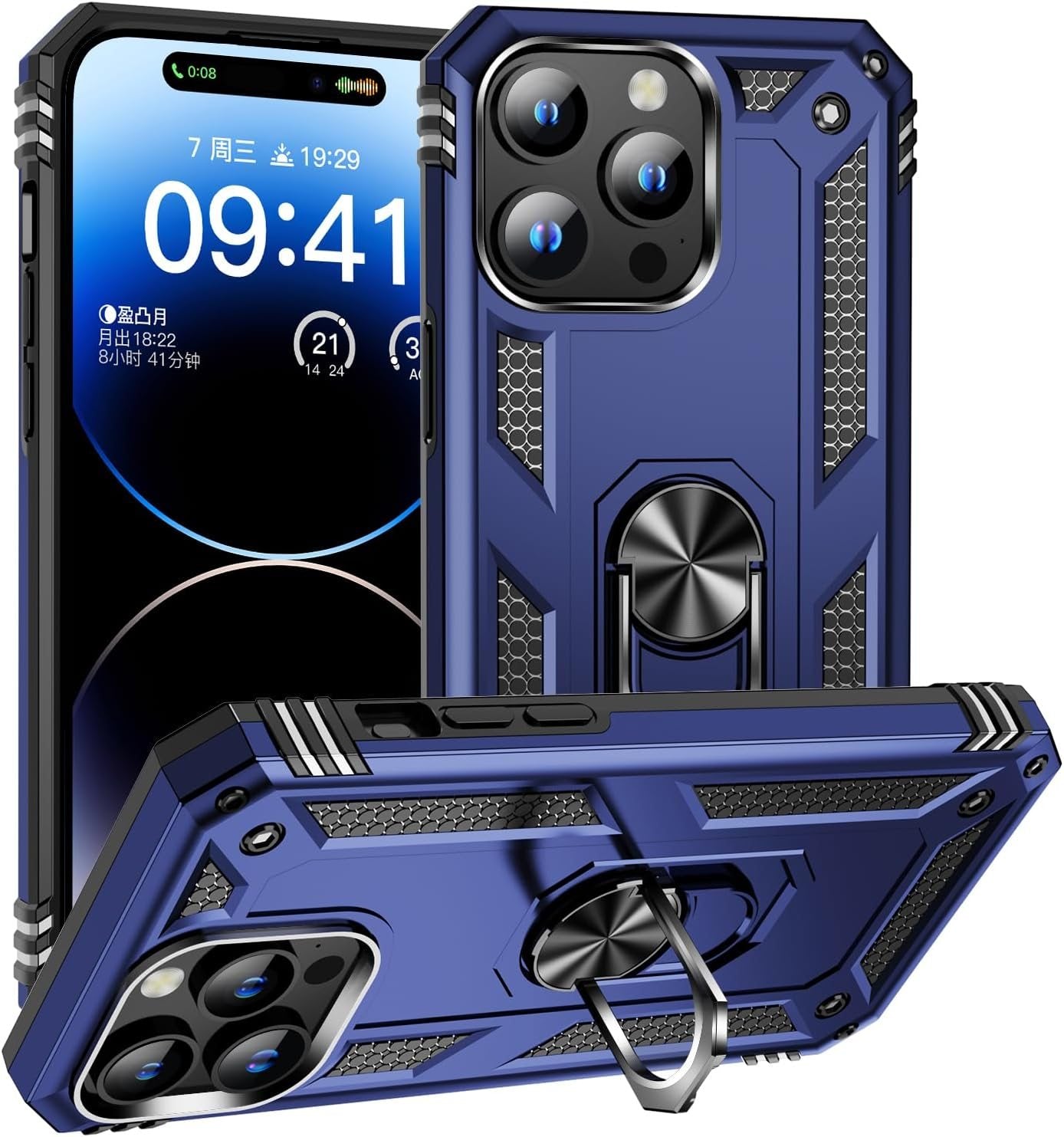 FAN SONG Case for iPhone 15 Pro Max Case with Stand, Military Grade Drop Protection Cover TPU and PC Protective Phone Case 360°Magnetic Ring Kickstand Stand for iPhone 15 Pro Max 2023 6.1", Black