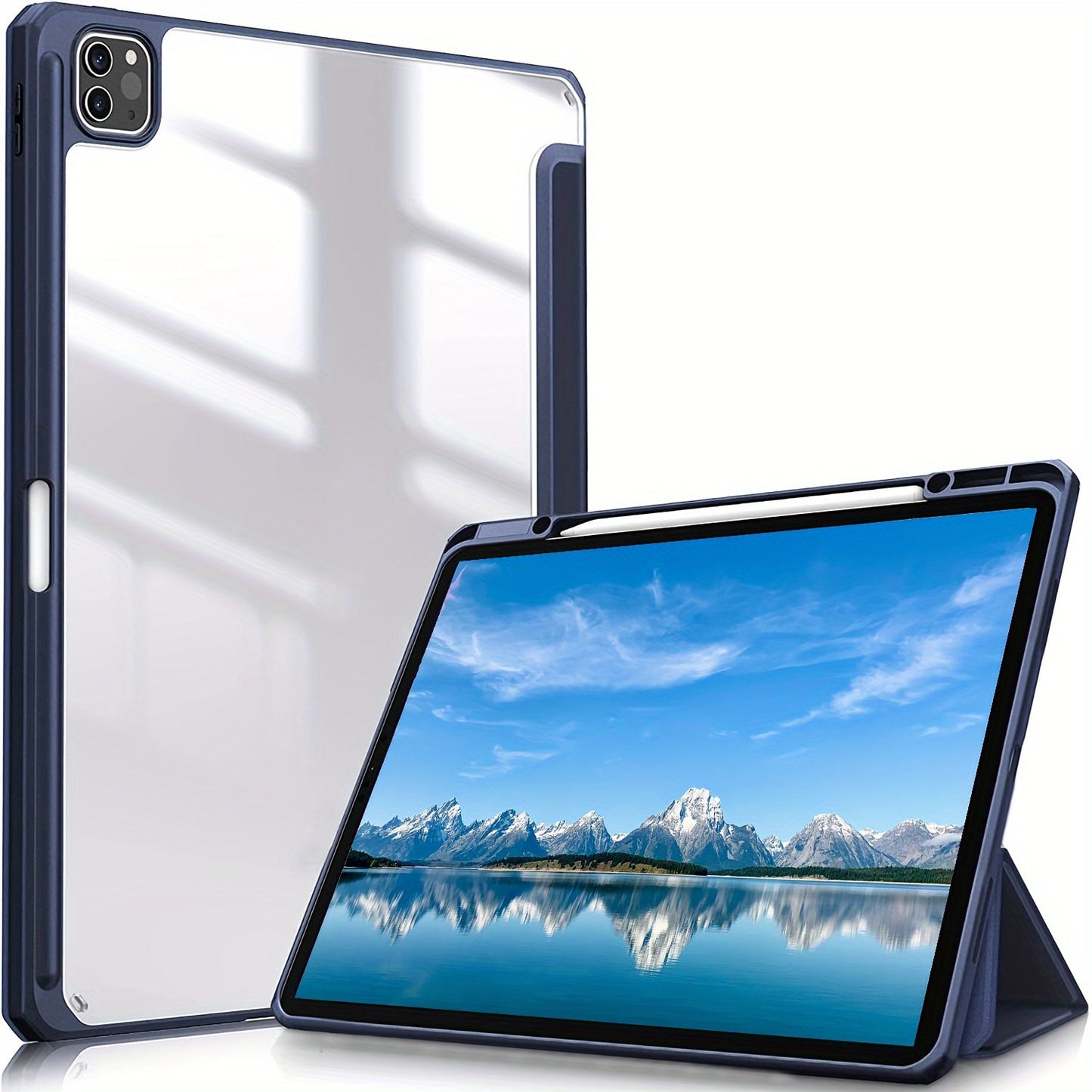Premium Case For IPad Air 1/Air 2/Air 3/Air 4/Air 5, For IPad 5th/6th/7th/8th/9th/10th Generation, For IPad Pro 12.9 Inch 2020/2021/2022, For IPad Pro 11 Inch 2018/2020/2021/2022 With Pen Holder,  Shockproof Cover W/Clear Transparen