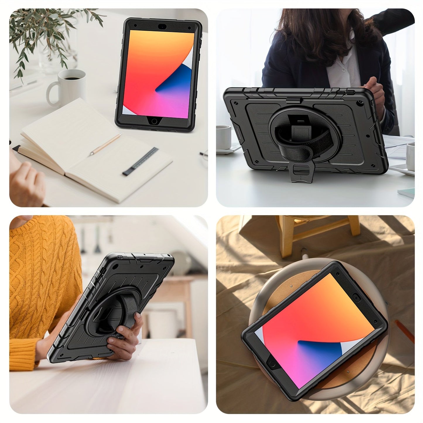 Shockproof Protective Case for iPad 10.2 inch for 9th/8th/7th Gen with Screen Protector, Hand Strap/Shoulder Strap, Rotatable Stand, Pencil Holder, Heavy-Duty Protective Adjustable Shoulder Strap Cover