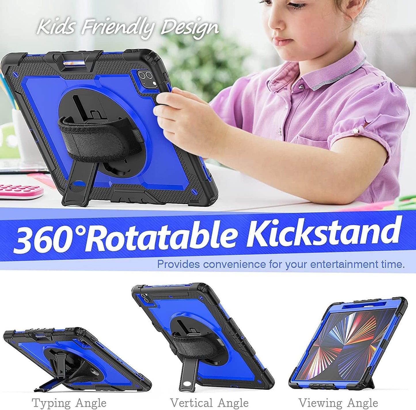 FANSONG Case for iPro 12.9 inch 2022 2021 2020 2018, Cover for iPad Pro 6th 5th 4th 3rd Gen Shockproof with Screen Protector Pencil Holder 360° Stand Handle Shoulder Strap Heavy for iPad Pro 12.9 inch