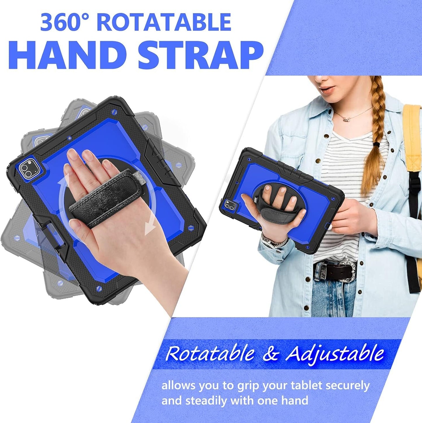 FANSONG Case for iPro 12.9 inch 2022 2021 2020 2018, Cover for iPad Pro 6th 5th 4th 3rd Gen Shockproof with Screen Protector Pencil Holder 360° Stand Handle Shoulder Strap Heavy for iPad Pro 12.9 inch