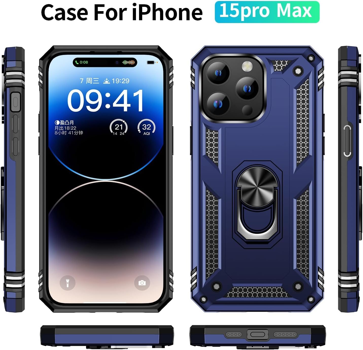 FAN SONG Case for iPhone 15 Pro Max Case with Stand, Military Grade Drop Protection Cover TPU and PC Protective Phone Case 360°Magnetic Ring Kickstand Stand for iPhone 15 Pro Max 2023 6.1", Black