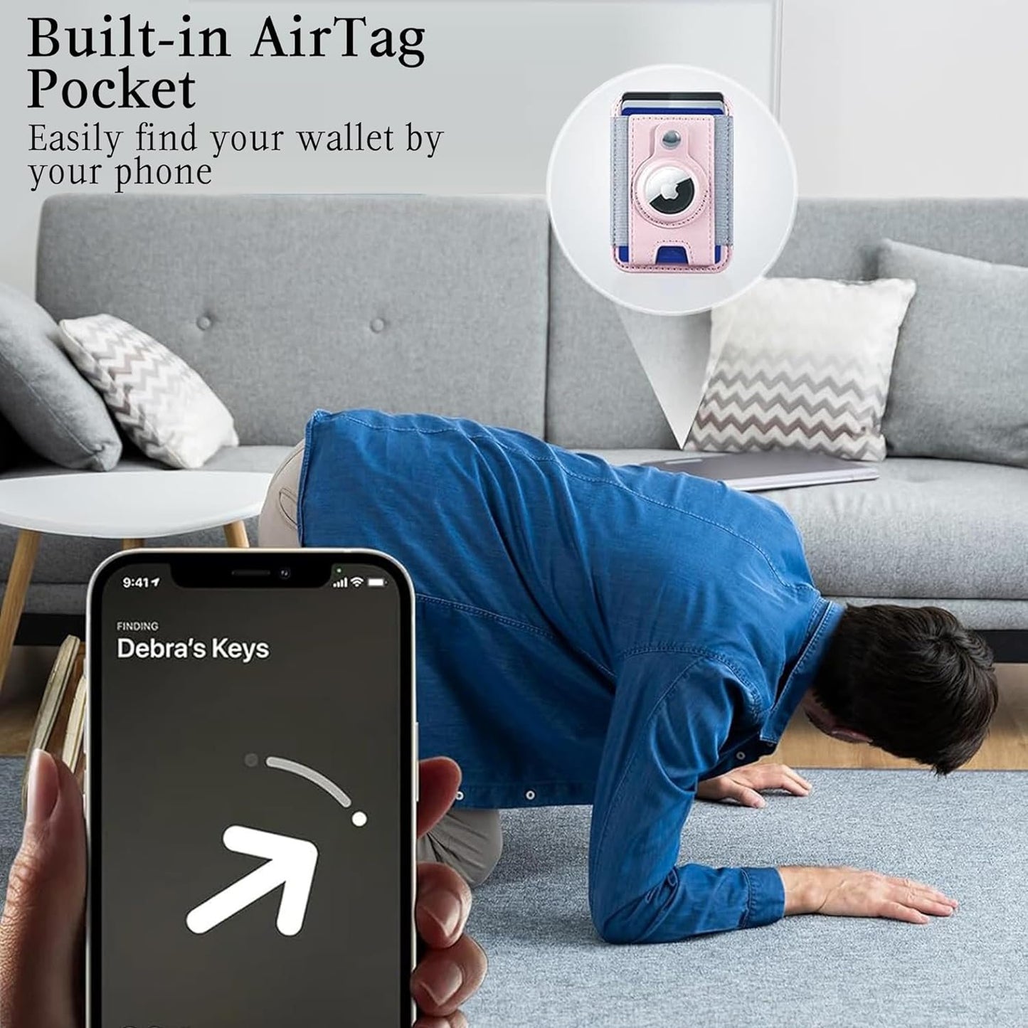 Phone Magsafe Wallet With Airtag Anti Loss Card Solt,Magnetic PU Leather Card Holder Stick on Phone or Phone Case for your iPhone 15/14/13/12/Pro/Plus/Pro Max Series