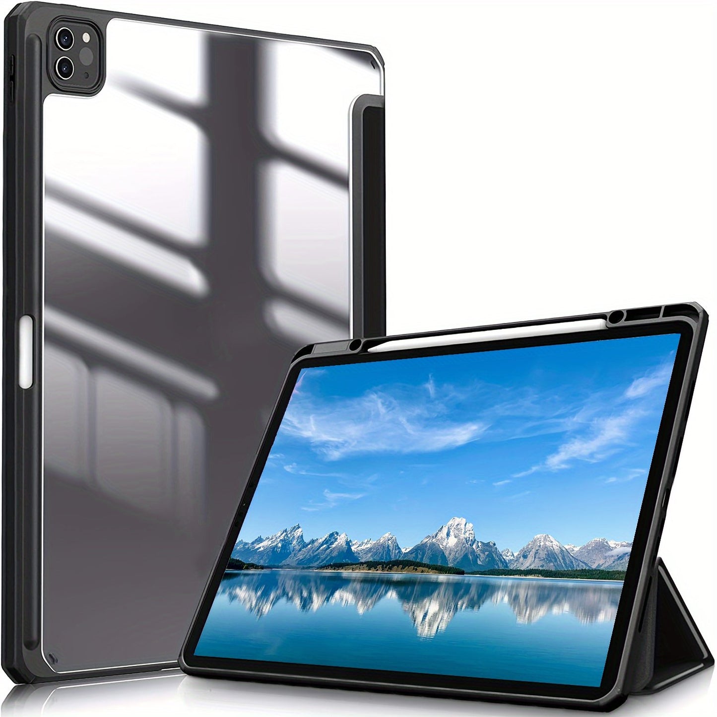 Premium Case For IPad Air 1/Air 2/Air 3/Air 4/Air 5, For IPad 5th/6th/7th/8th/9th/10th Generation, For IPad Pro 12.9 Inch 2020/2021/2022, For IPad Pro 11 Inch 2018/2020/2021/2022 With Pen Holder,  Shockproof Cover W/Clear Transparen