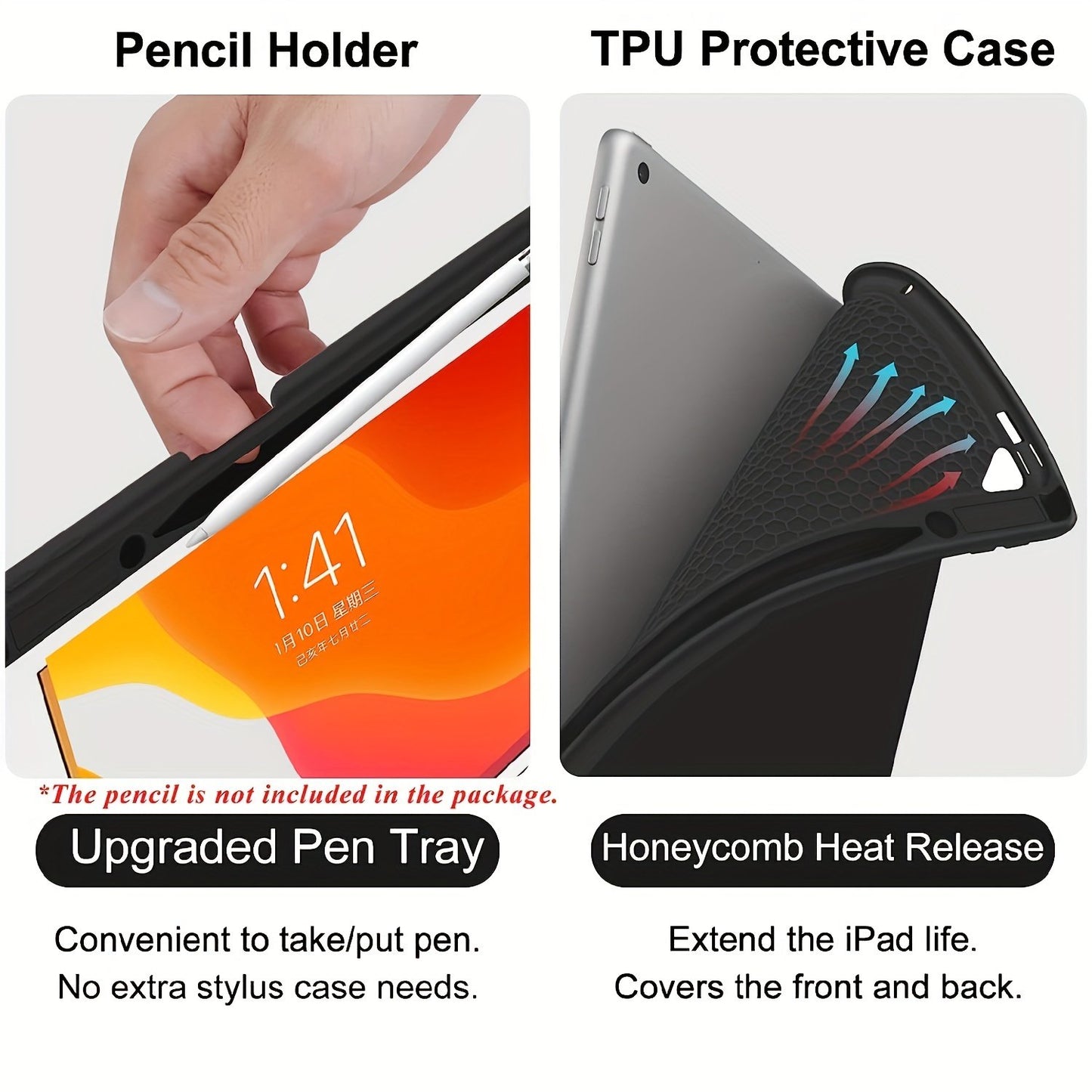 For IPad Case Keyboard, For IPad 9th/8th/7th Gen 10.2 In, IPad Pro, Air 3rd Gen 10.5 In, Detachable Backlit Wireless Keyboard With Magnetic Protective Cover And Built-in Pencil Holder (Black)