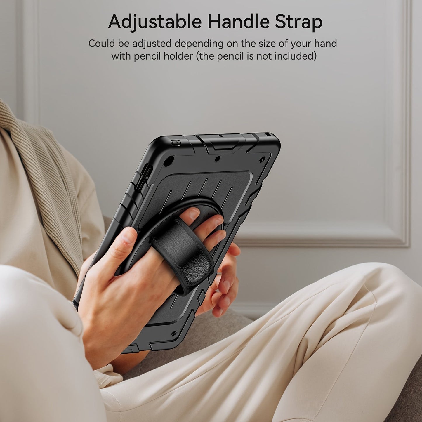 Shockproof Protective Case for iPad 10.2 inch for 9th/8th/7th Gen with Screen Protector, Hand Strap/Shoulder Strap, Rotatable Stand, Pencil Holder, Heavy-Duty Protective Adjustable Shoulder Strap Cover