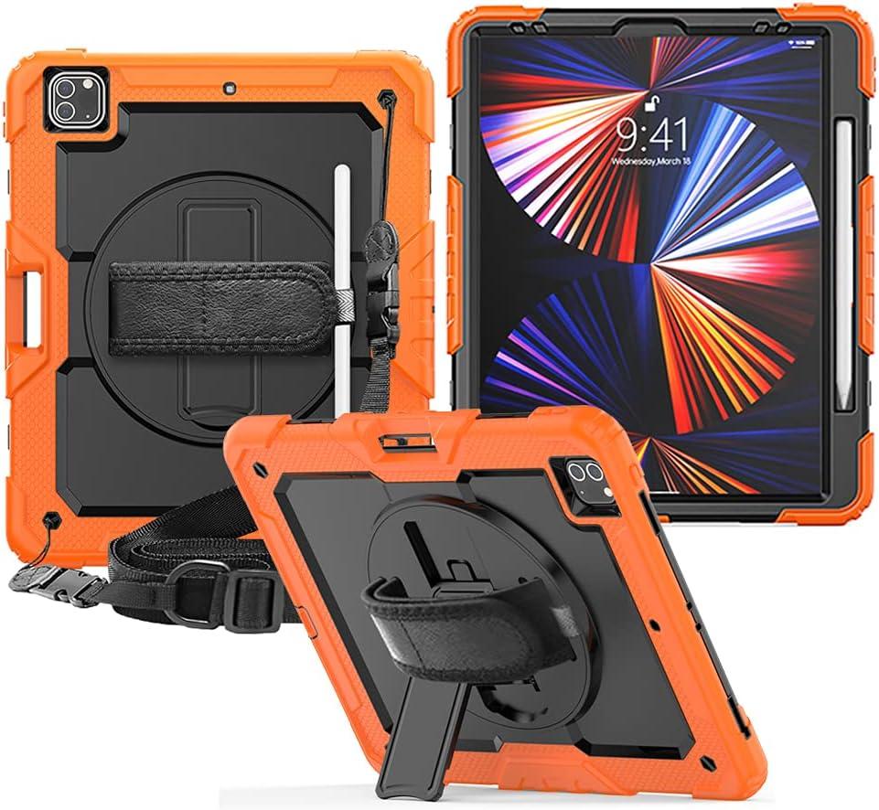 FANSONG Case for iPro 12.9 inch 2022 2021 2020 2018, Cover for iPad Pro 6th 5th 4th 3rd Gen Shockproof with Screen Protector Pencil Holder 360° Stand Handle Shoulder Strap Heavy for iPad Pro 12.9 inch