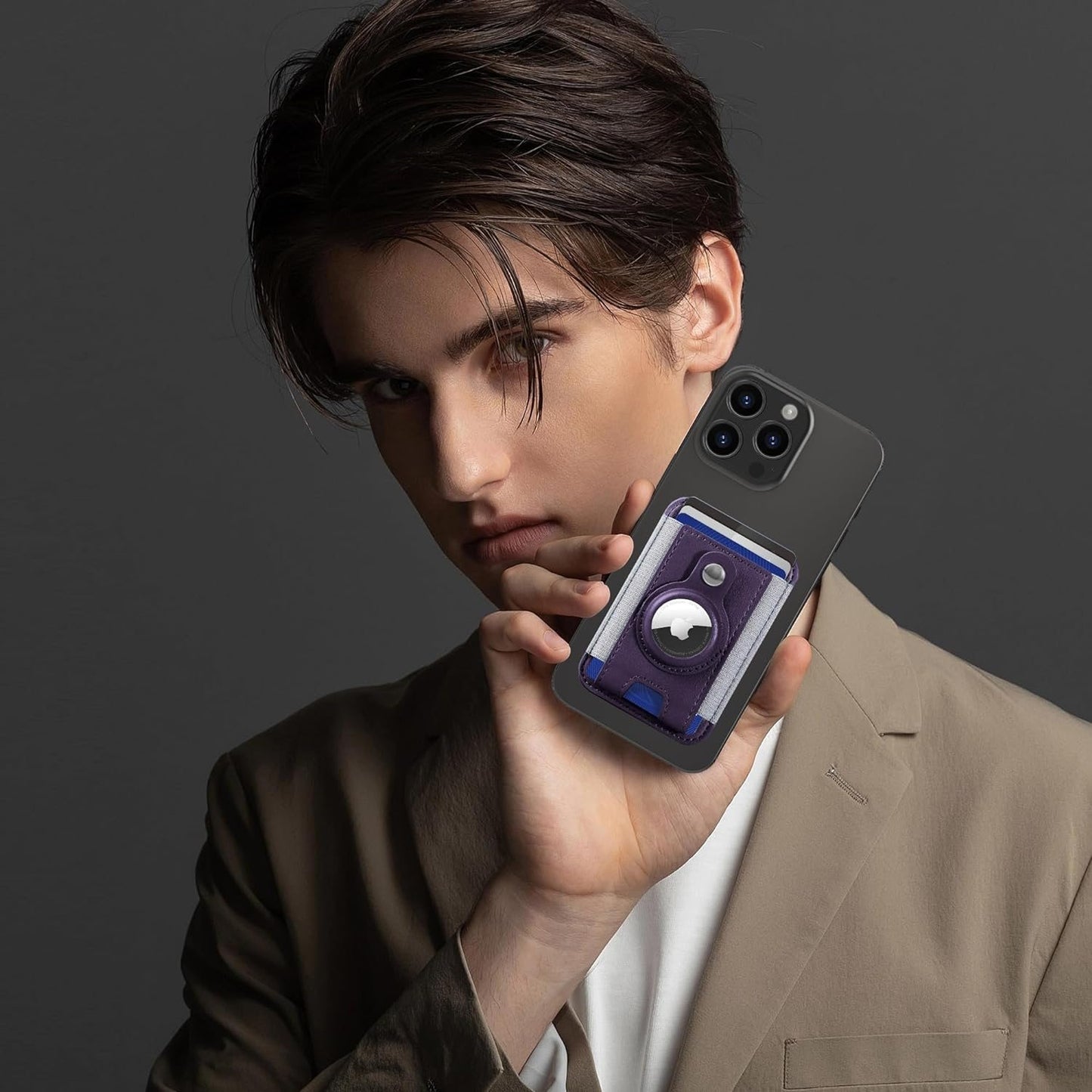 Phone Magsafe Wallet With Airtag Anti Loss Card Solt,Magnetic PU Leather Card Holder Stick on Phone or Phone Case for your iPhone 15/14/13/12/Pro/Plus/Pro Max Series