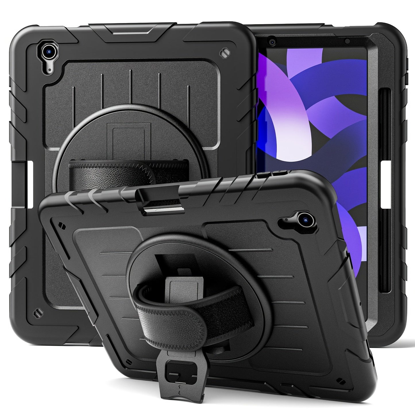 Suitable For IPad Air4/5 10.9 Protective Case New Design For IPad 10.9 Inch 2020/2022 Silicone PC With Adsorption Pen Slot Design 360° Rotatable Stand With Hand Strap Adjustable Shoulder Strap Drop-proof For IPad Air4/5