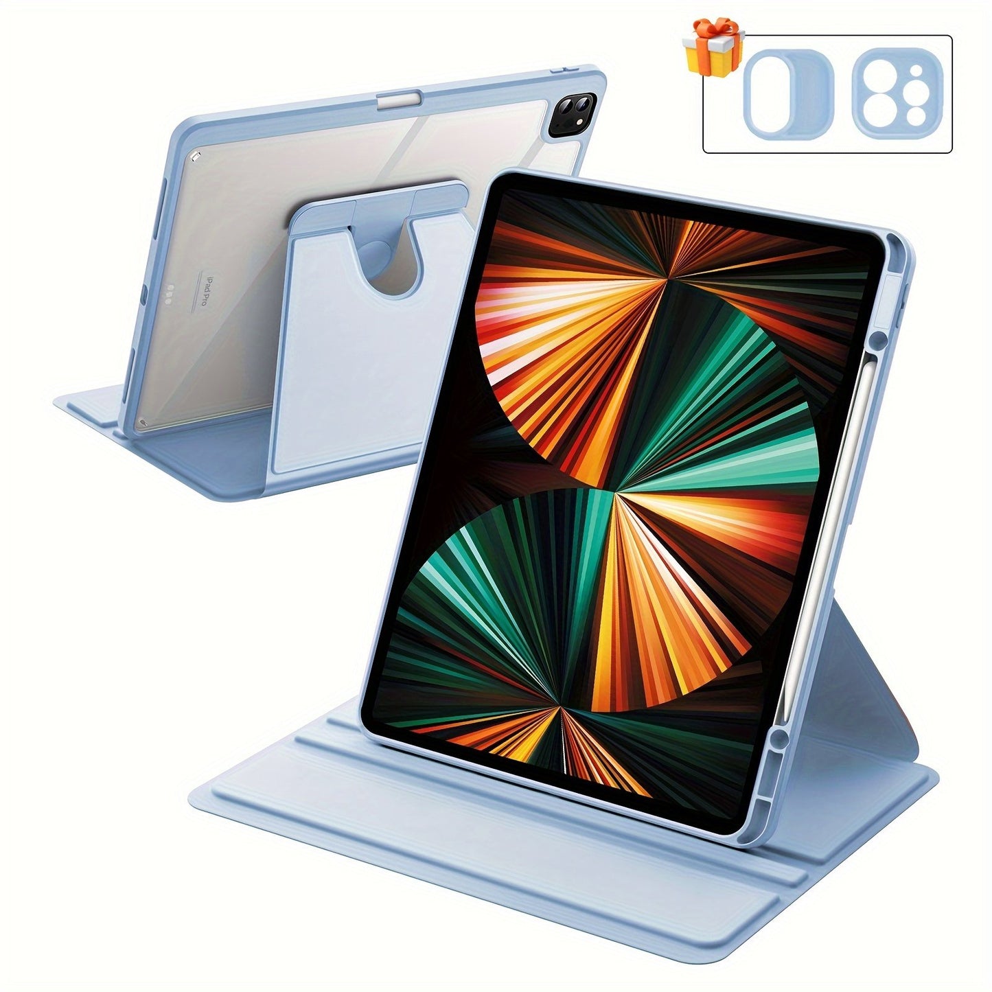 Rotating Case For iPad Pro 12.9-Inch (2022/2021/2020/2018) With Pencil Holder, 360 Degree Rotation Protective Stand Cover Clear Back, Auto Wake/Sleep