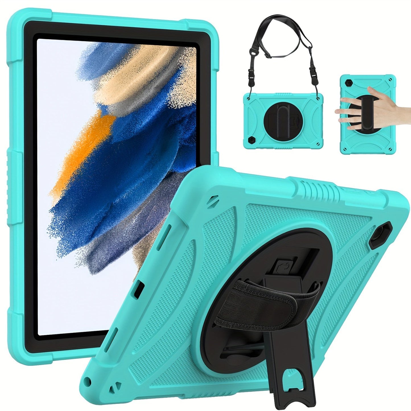 Protective case for samsung galaxy Tab A8 10.5 inch 2021, X200/X205/X207 Case with kickstand, Heavy Duty Shockproof Hard Hybrid Protective, 360° Rotating design with shoulder strap
