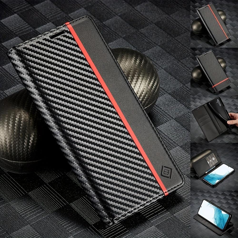 Premium Leather Wallet Case with Carbon Fiber Pattern for Samsung Galaxy S23 Ultra S22 S21 FE Ultra S20 FE S10 Plus A54 A53 A52 A52s A51