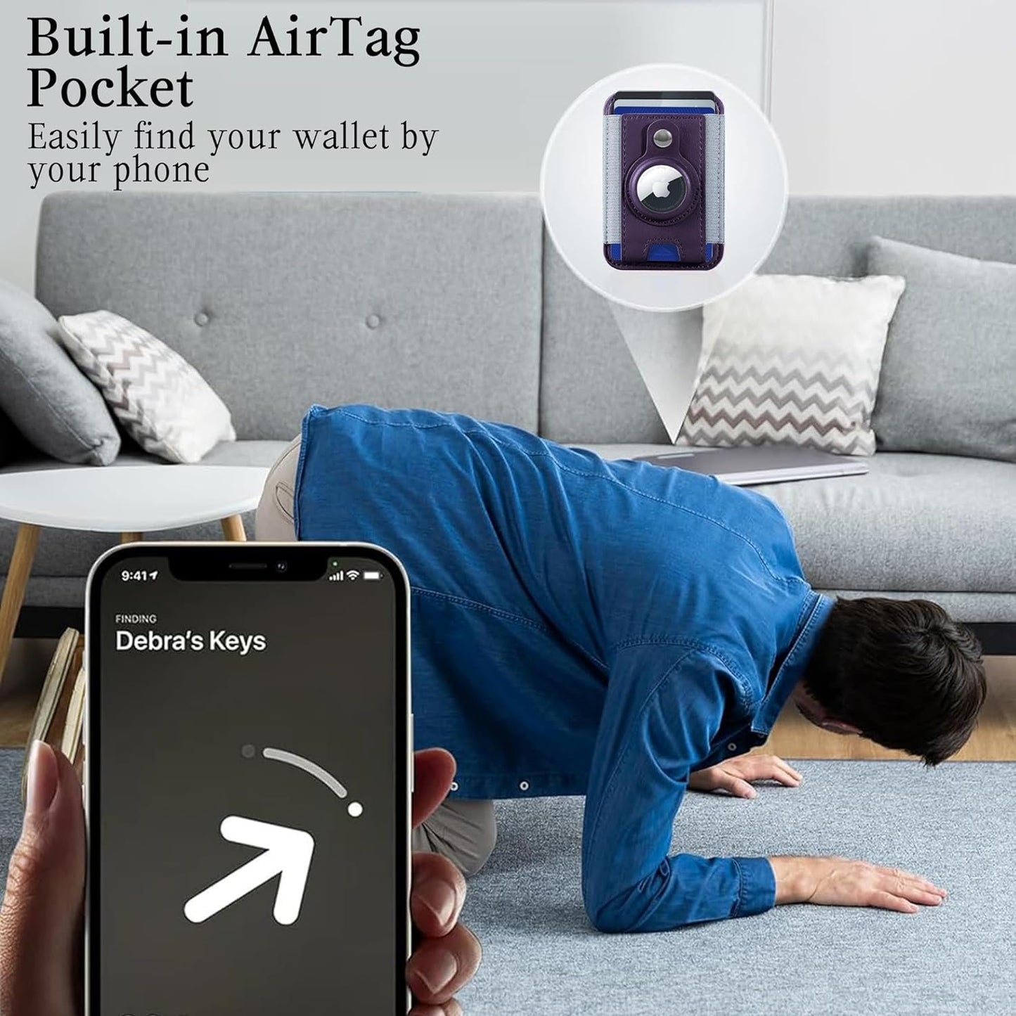 Phone Magsafe Wallet With Airtag Anti Loss Card Solt,Magnetic PU Leather Card Holder Stick on Phone or Phone Case for your iPhone 15/14/13/12/Pro/Plus/Pro Max Series