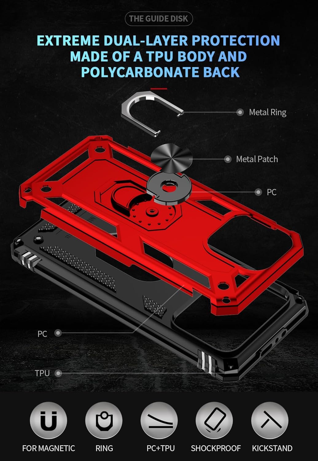 FAN SONG Case for iPhone 15 Pro Max Case with Stand, Military Grade Drop Protection Cover TPU and PC Protective Phone Case 360°Magnetic Ring Kickstand Stand for iPhone 15 Pro Max 2023 6.1", Black