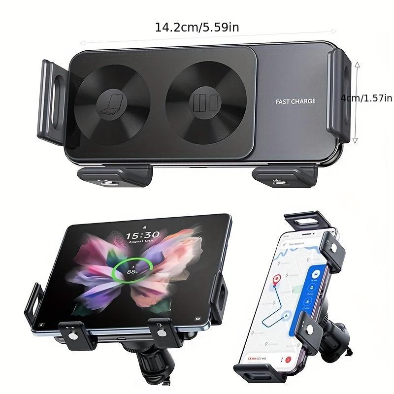 Horizontal Or Vertical Rotation 90° Rotating Car Wireless Charger Holder, Dual Coil One Hand Motorized Knob Operated Car Cell Phone Holder Stand Fast Charging For iPhone Samsung Galaxy S23 S22 S21 Google Pixel 7~4 Series