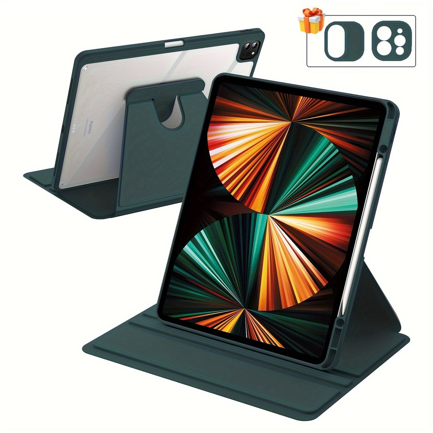 Rotating Case For iPad Pro 12.9-Inch (2022/2021/2020/2018) With Pencil Holder, 360 Degree Rotation Protective Stand Cover Clear Back, Auto Wake/Sleep