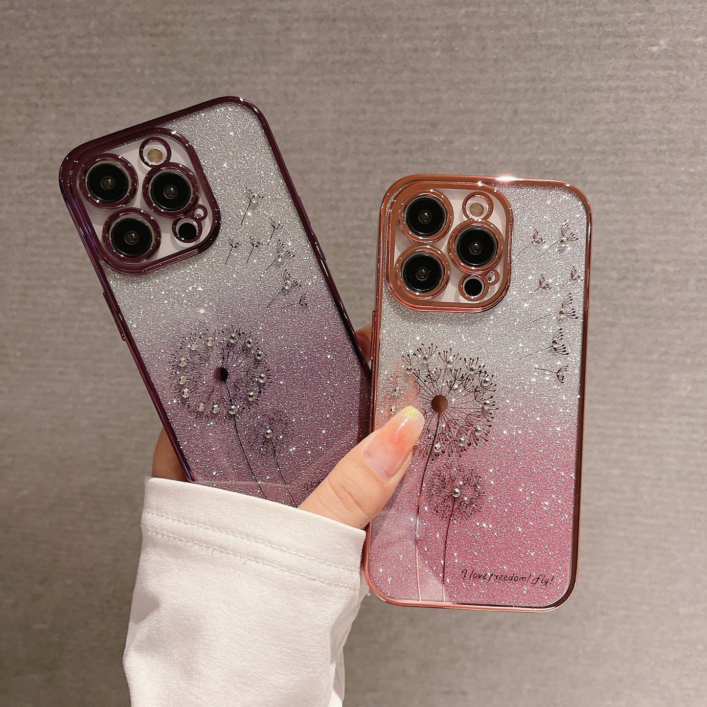Starry Sky Gradient Dandelion Phone Case, Rhinestone Glitter Phone Case Suitable For IPhone 15 Pro Max/15 Pro/15 Plus/ 15/ 14 Pro Max/ 14Pro/14/ 13 Pro Max/ 13Pro/ 13/12ProMax/ 12Pro/12