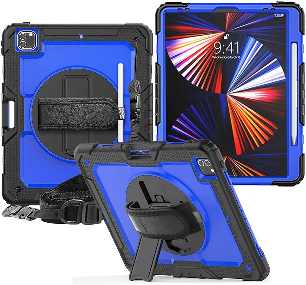 FANSONG Case for iPro 12.9 inch 2022 2021 2020 2018, Cover for iPad Pro 6th 5th 4th 3rd Gen Shockproof with Screen Protector Pencil Holder 360° Stand Handle Shoulder Strap Heavy for iPad Pro 12.9 inch