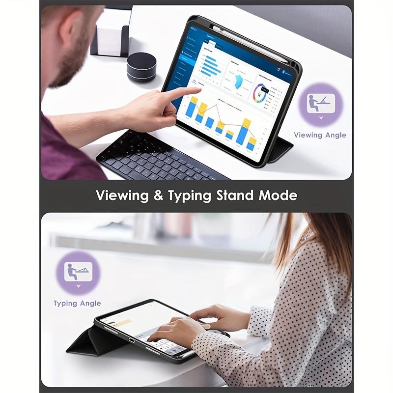 For IPad Air 5/4 (2022/2020 Models) With Pen Holder, Support For Second Pencil Charge, Slim Tablet Case With Soft TPU Back, Automatic Wake/sleep