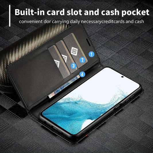 Premium Leather Wallet Case with Carbon Fiber Pattern for Samsung Galaxy S23 Ultra S22 S21 FE Ultra S20 FE S10 Plus A54 A53 A52 A52s A51