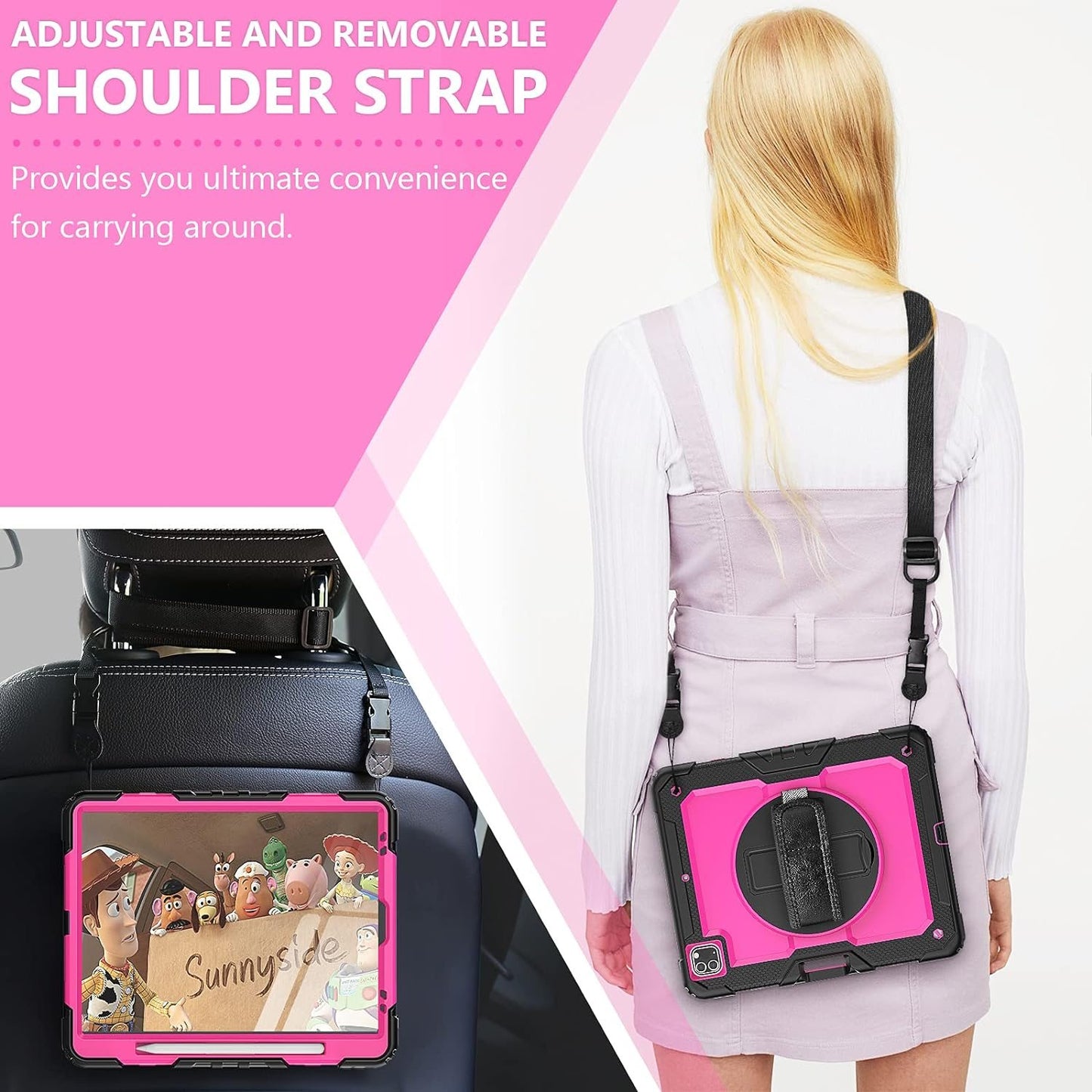 FANSONG Case for iPro 12.9 inch 2022 2021 2020 2018, Cover for iPad Pro 6th 5th 4th 3rd Gen Shockproof with Screen Protector Pencil Holder 360° Stand Handle Shoulder Strap Heavy for iPad Pro 12.9 inch