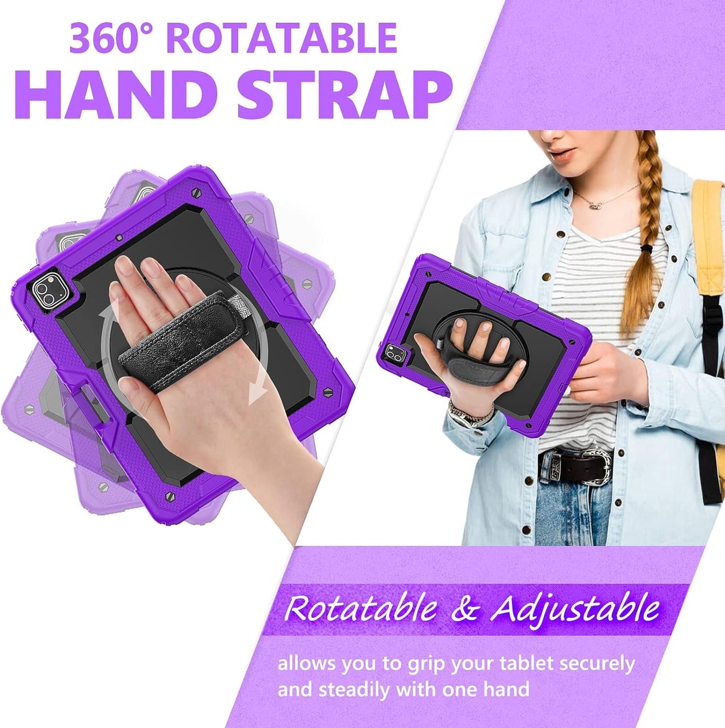 FANSONG Case for iPro 12.9 inch 2022 2021 2020 2018, Cover for iPad Pro 6th 5th 4th 3rd Gen Shockproof with Screen Protector Pencil Holder 360° Stand Handle Shoulder Strap Heavy for iPad Pro 12.9 inch