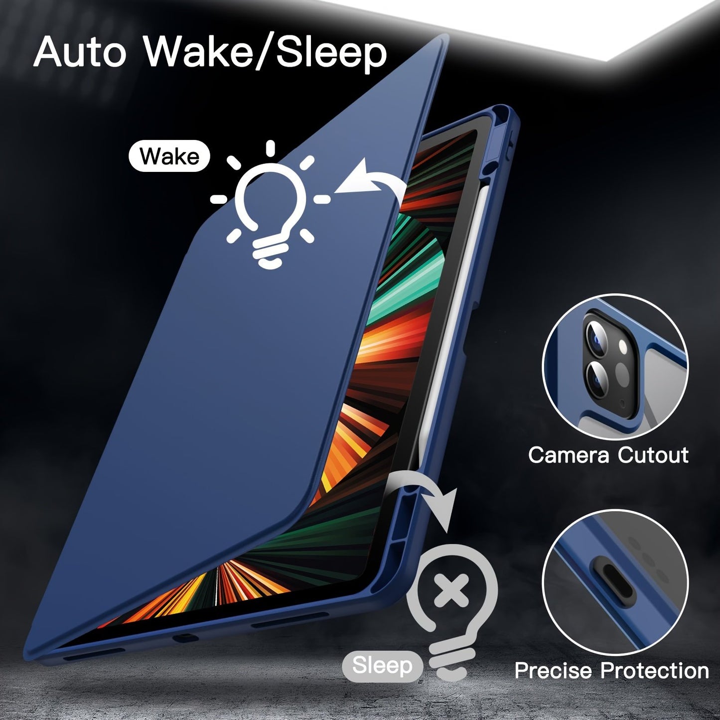 Rotating Case For iPad Pro 12.9-Inch (2022/2021/2020/2018) With Pencil Holder, 360 Degree Rotation Protective Stand Cover Clear Back, Auto Wake/Sleep