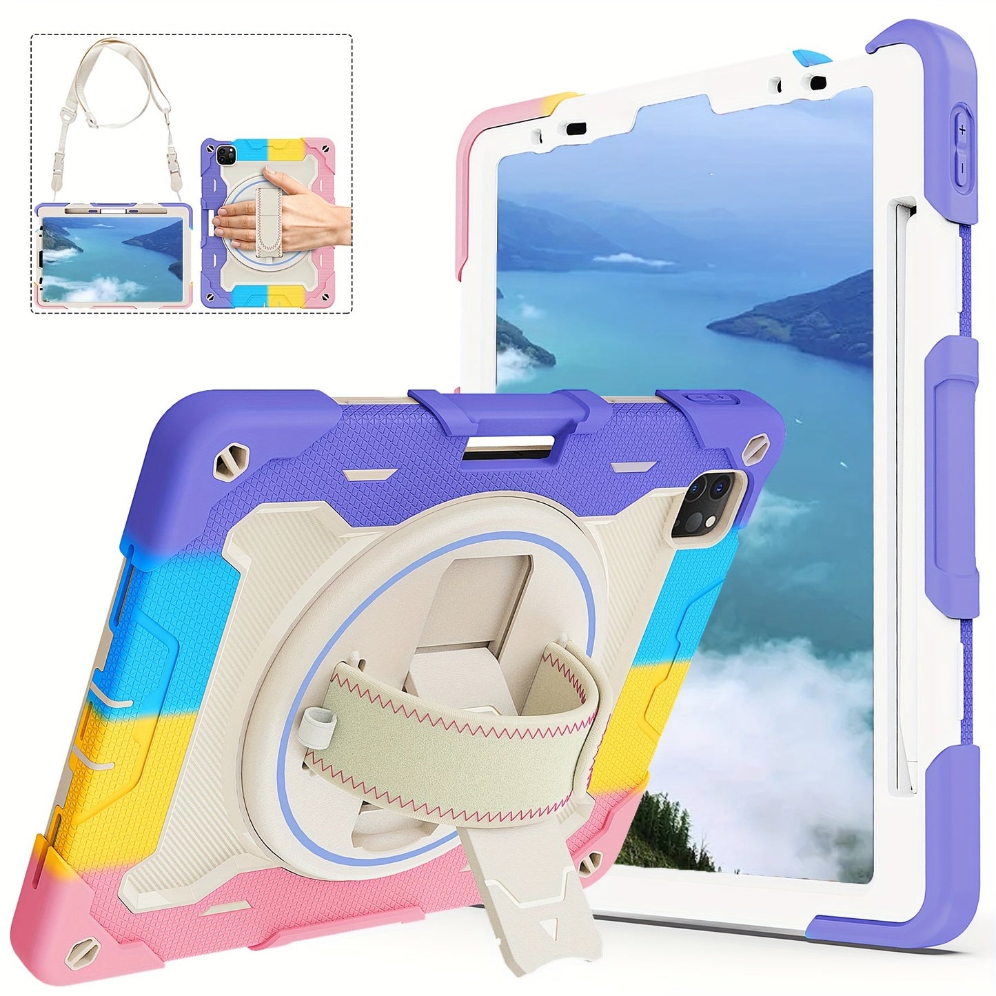 Case For IPad Air 5th 4th Generation For IPad Pro 11" 4th 3rd 2nd 1st Gen 2022 2021 2020 2018 Heavy Duty Rubber Rugged Proctect Cover With Swivel Handle Strap 360 Kickstand Pen Holder Silicone