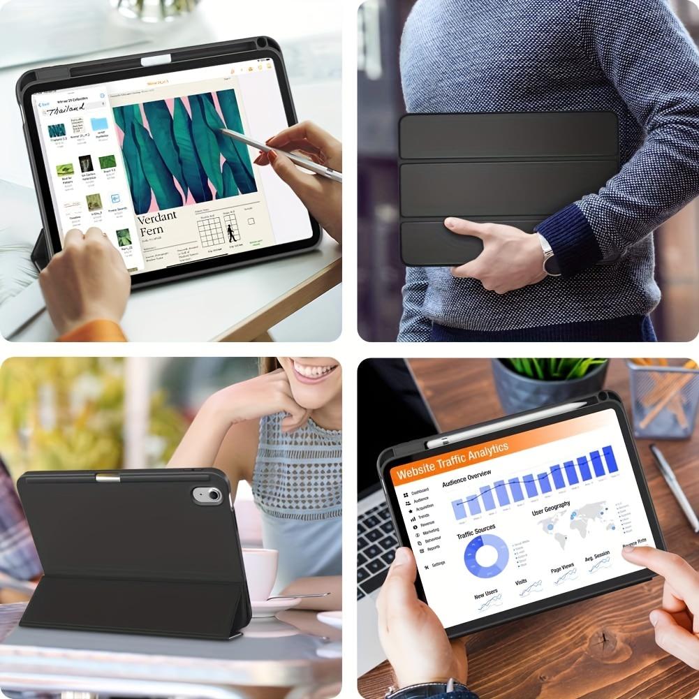 For IPad Air 5/4 (2022/2020 Models) With Pen Holder, Support For Second Pencil Charge, Slim Tablet Case With Soft TPU Back, Automatic Wake/sleep