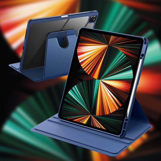 Rotating Case For iPad Pro 12.9-Inch (2022/2021/2020/2018) With Pencil Holder, 360 Degree Rotation Protective Stand Cover Clear Back, Auto Wake/Sleep