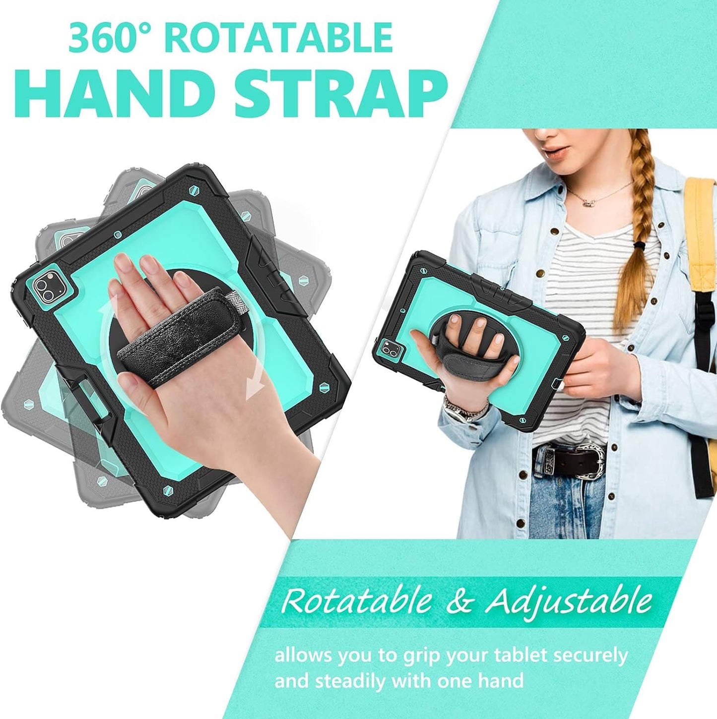 FANSONG Case for iPro 12.9 inch 2022 2021 2020 2018, Cover for iPad Pro 6th 5th 4th 3rd Gen Shockproof with Screen Protector Pencil Holder 360° Stand Handle Shoulder Strap Heavy for iPad Pro 12.9 inch