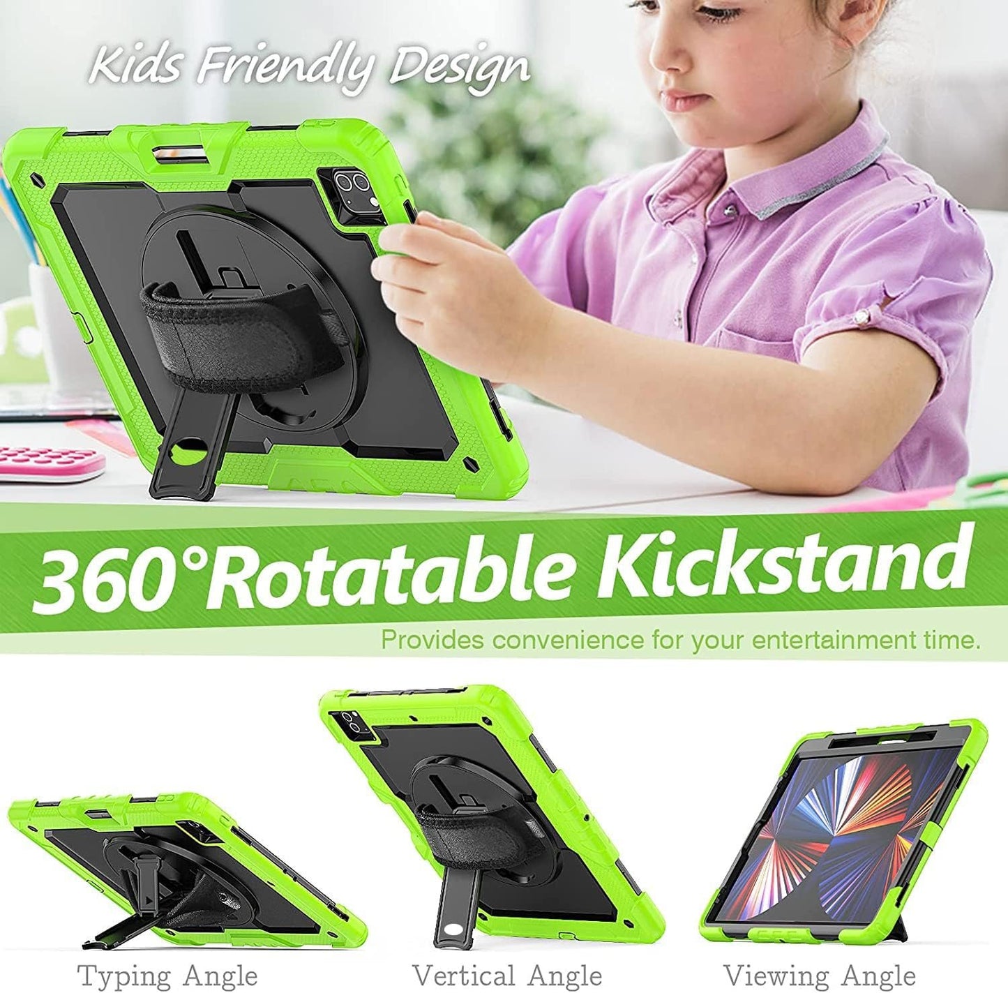 FANSONG Case for iPro 12.9 inch 2022 2021 2020 2018, Cover for iPad Pro 6th 5th 4th 3rd Gen Shockproof with Screen Protector Pencil Holder 360° Stand Handle Shoulder Strap Heavy for iPad Pro 12.9 inch