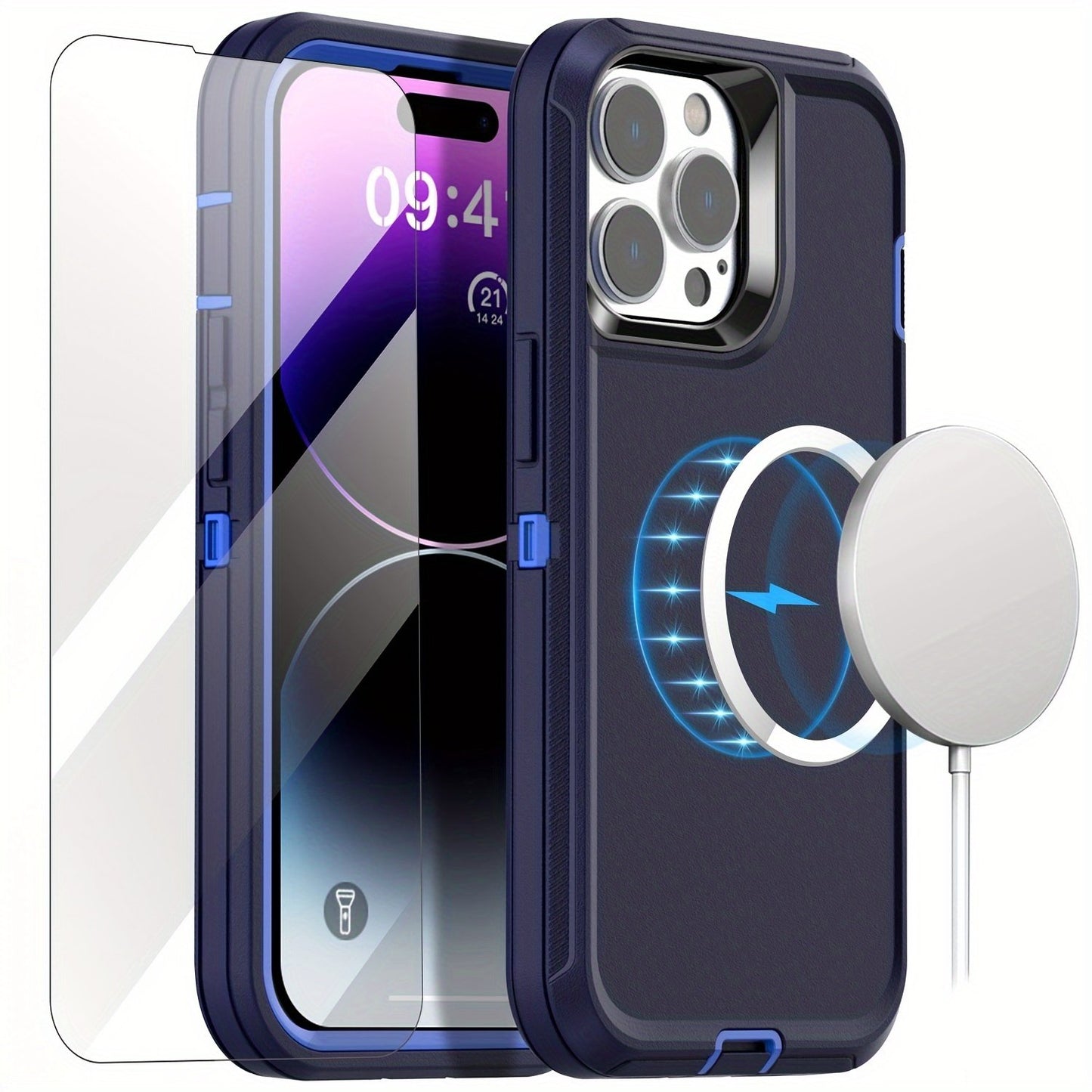 Case For IPhone 14 Plus Case (6.7") With Glass Screen Protector + With Magnetic Conversion Kit, Heavy Duty Drop Protection Full Body Rugged Shockproof Military Protective Tough Durable Cover