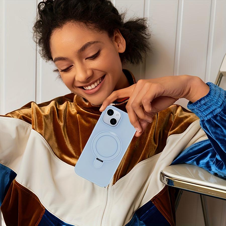 Silicone Magnetic with Holder Phone Case for iPhone 12/12 Pro/12Pro Max/ iPhone 13/13 Pro/13Pro Max iPhone 14/14 Pro/14 Plus/14Pro Max iPhone 15/15 Pro/15 Plus/15Pro Max With Candy Colors, Classic Style,Full Coverage Lens for Men and Women