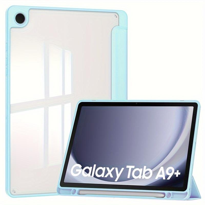 Acrylic Triple Fold Transparent Protective Cover with Pen Slot for Samsung A9 Plus