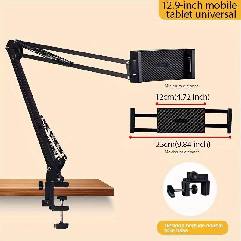 Adjustable Metal Tablet and Phone Stand with Long Arm for Bed, Desk, and Desktop Use - Perfect for Watching Videos, Reading, and Video Calls - Includes Microphone Holder