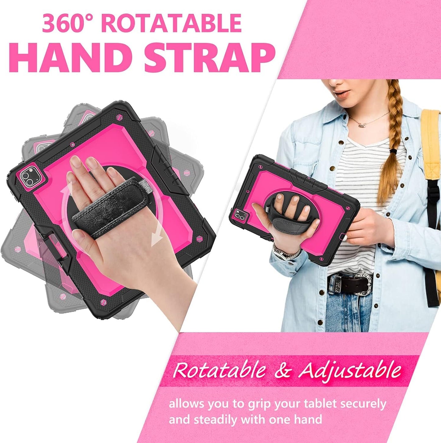 FANSONG Case for iPro 12.9 inch 2022 2021 2020 2018, Cover for iPad Pro 6th 5th 4th 3rd Gen Shockproof with Screen Protector Pencil Holder 360° Stand Handle Shoulder Strap Heavy for iPad Pro 12.9 inch