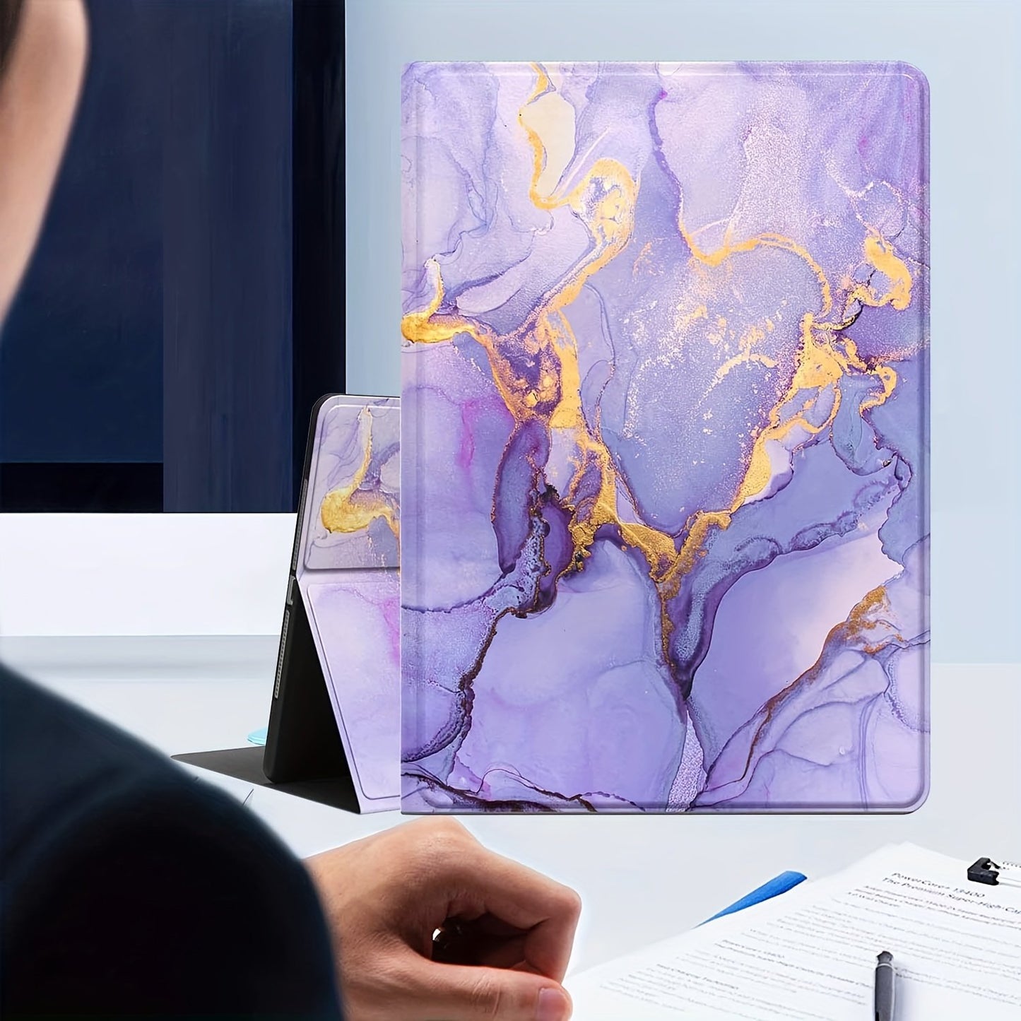 For IPad 9th/8th/7th Generation Case, Feams Faux Leather Case For IPad 10.2 2021 2020 2019 Flip Stand Cover With Auto Wake/Sleep For Ipad Pro 10.5 (2017)/ipad Air 3 Case, Purple Golden Marble