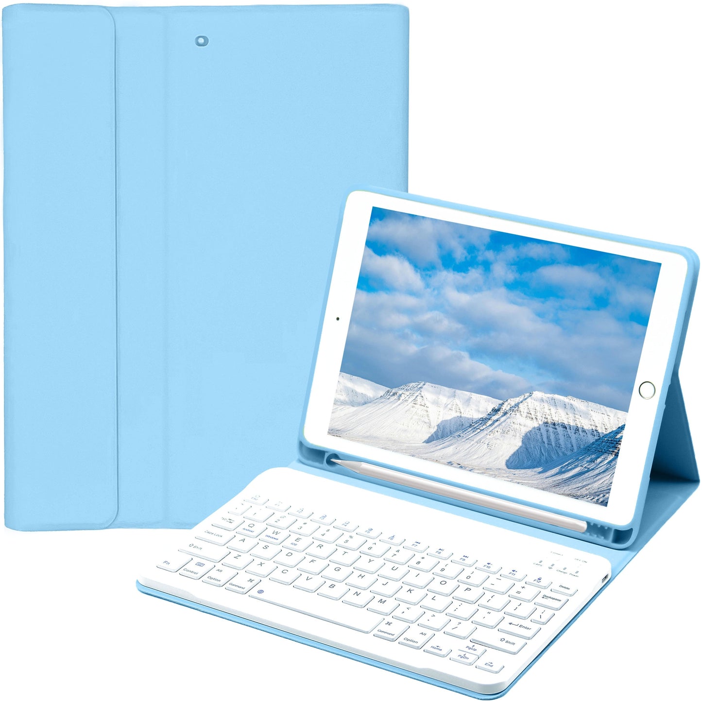 Keyboard Case for iPad Air 1/Air 2/Air 3/Air 4/Air 5, iPad 5th/6th/7th/8th/9th/10th Generation, iPad Pro 12.9 Inch 2020/2021/2022, iPad Pro 11 Inch 2018/2020/2021/2022 with Pen Holder - Soft TPU Back Cover with Magnetically Detachable Wireless BT Keyboard