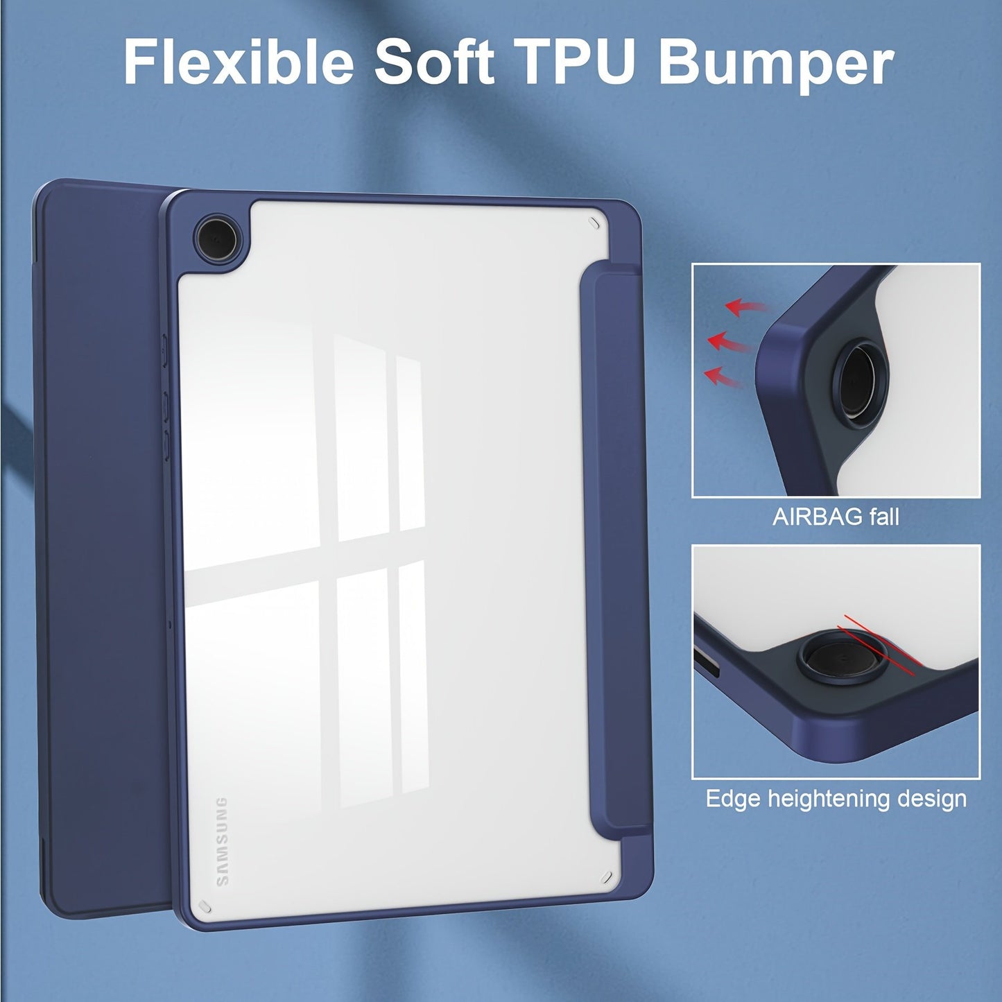 Acrylic Triple Fold Transparent Protective Cover with Pen Slot for Samsung A9 Plus