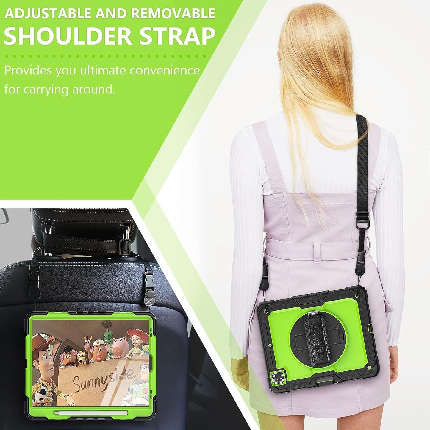 FANSONG Case for iPro 12.9 inch 2022 2021 2020 2018, Cover for iPad Pro 6th 5th 4th 3rd Gen Shockproof with Screen Protector Pencil Holder 360° Stand Handle Shoulder Strap Heavy for iPad Pro 12.9 inch