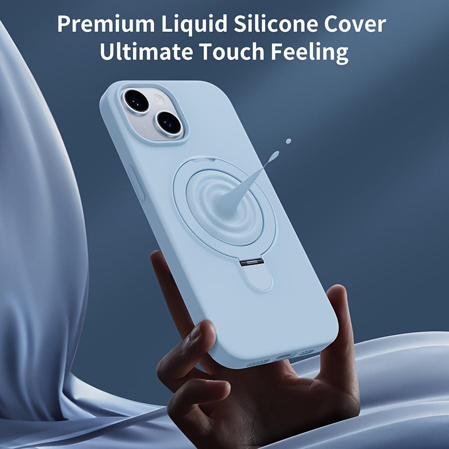 Silicone Magnetic with Holder Phone Case for iPhone 12/12 Pro/12Pro Max/ iPhone 13/13 Pro/13Pro Max iPhone 14/14 Pro/14 Plus/14Pro Max iPhone 15/15 Pro/15 Plus/15Pro Max With Candy Colors, Classic Style,Full Coverage Lens for Men and Women