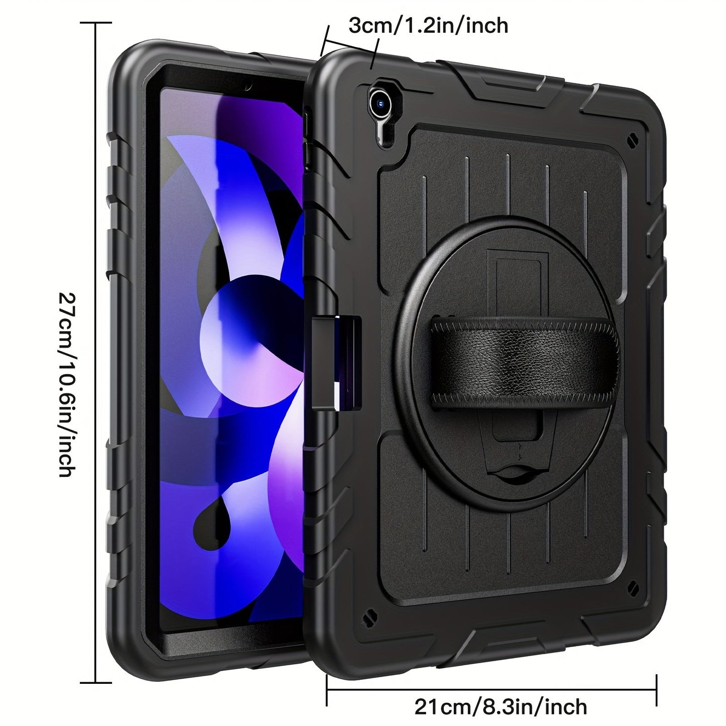 Suitable For IPad Air4/5 10.9 Protective Case New Design For IPad 10.9 Inch 2020/2022 Silicone PC With Adsorption Pen Slot Design 360° Rotatable Stand With Hand Strap Adjustable Shoulder Strap Drop-proof For IPad Air4/5